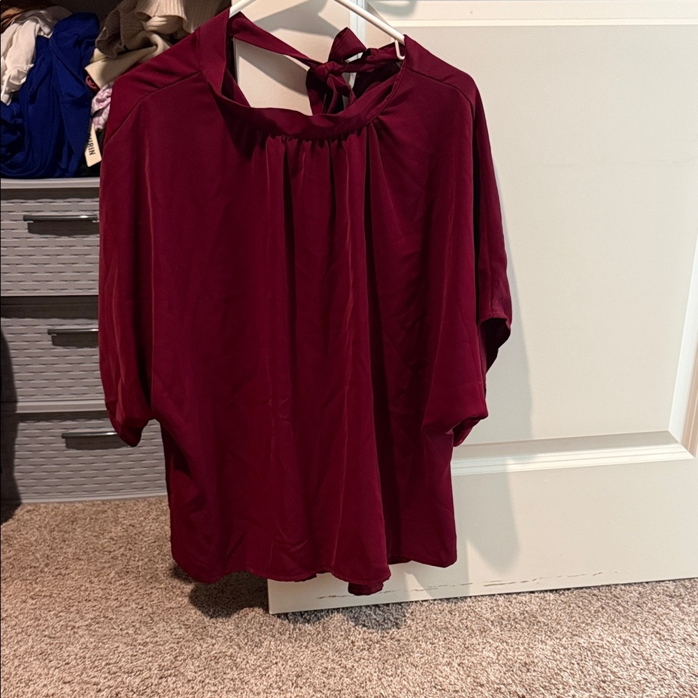 Women’s Burgundy Tie-Back Blouse